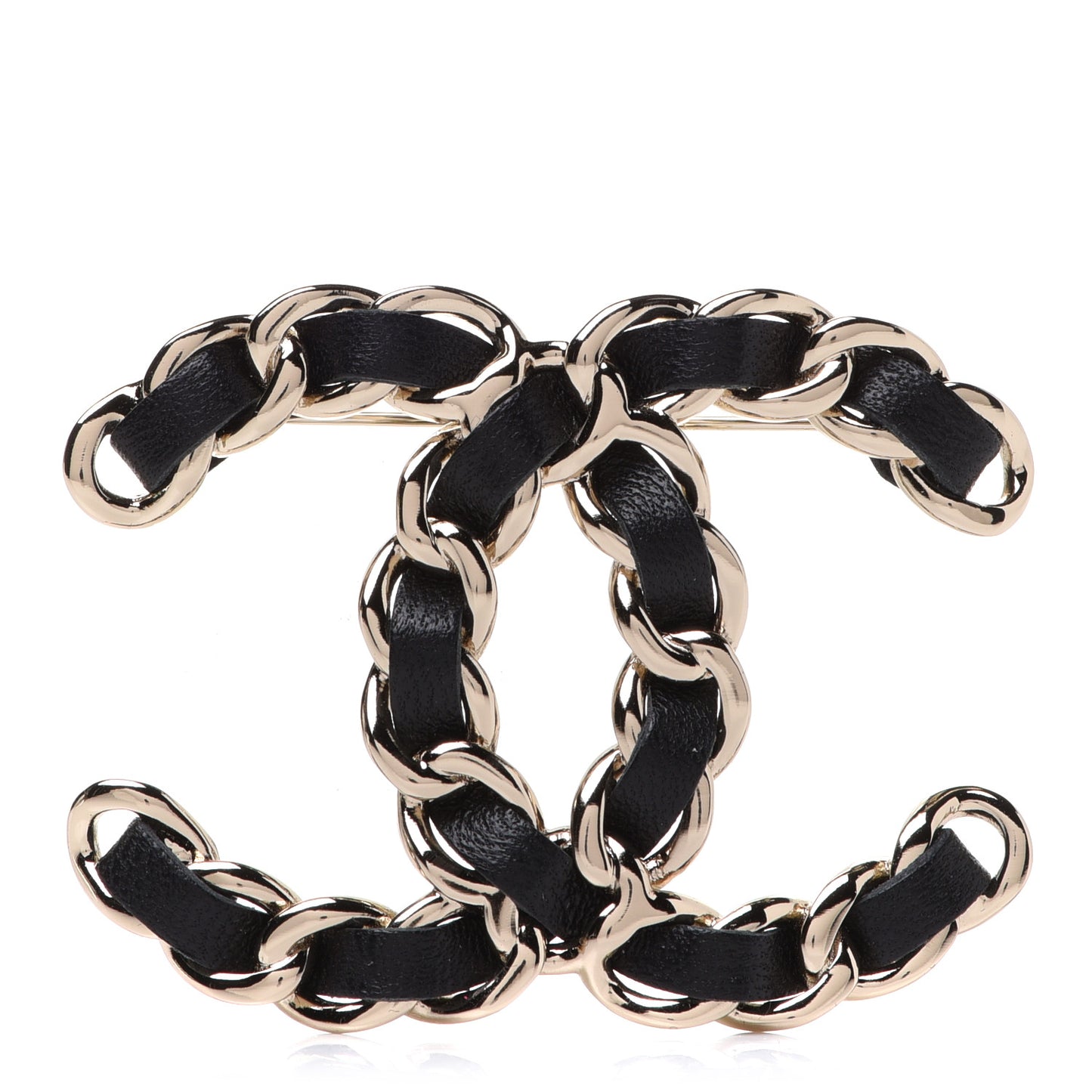 Lambskin Chain CC Brooch Black Gold