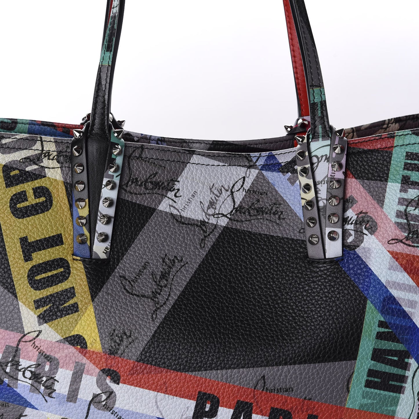 Calfskin Loubiballage Spikes East West Cabata Tote Black Multicolor