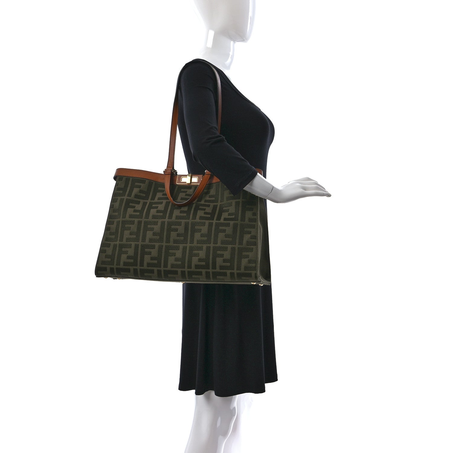 Fendi Canvas Vitello King FF Embroidered Medium Peekaboo X-Tote Amazzonia Cuoio 2 of 11