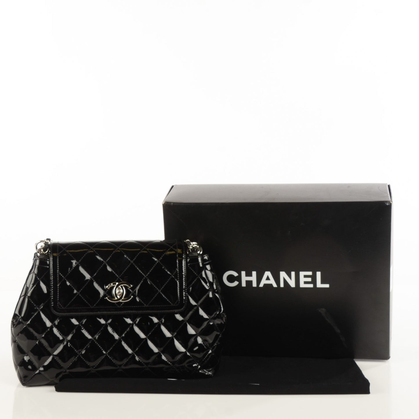Patent Quilted Coco Shine Large Accordion Flap Black