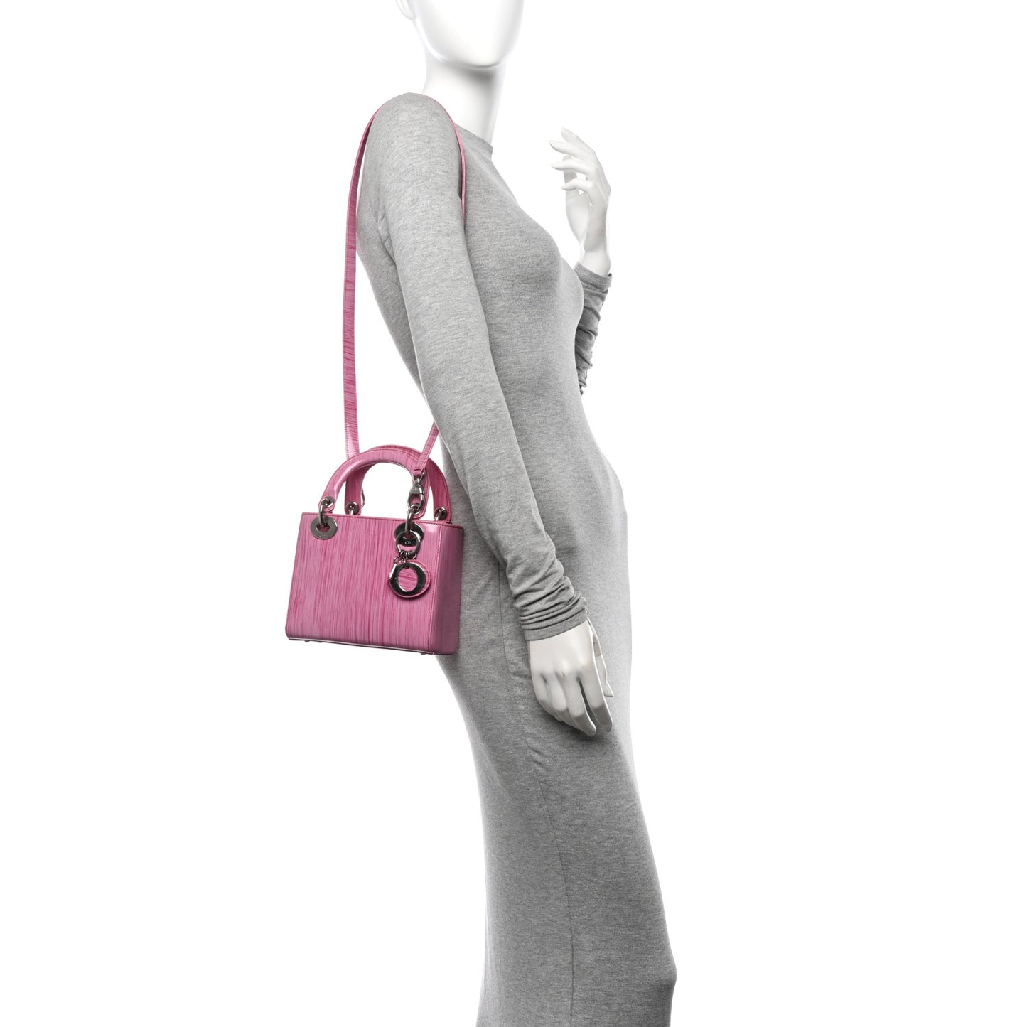 Wood Printed Glazed Calfskin Mini Lady Dior Pink
