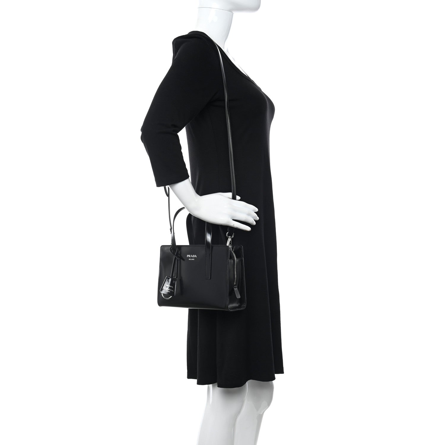 Prada Spazzolato Mini Re-Edition 1995 Double Handle Handbag Black 2 of 8