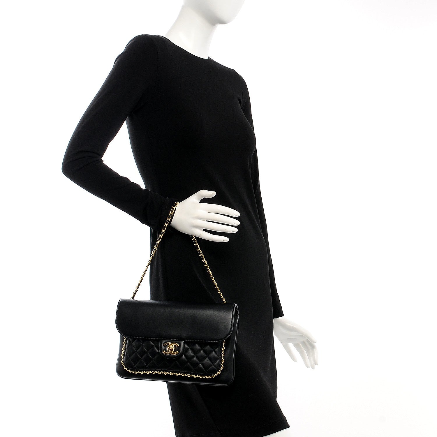 Chanel Lambskin Quilted Large CC Unchained Crossbody Black 2 of 8