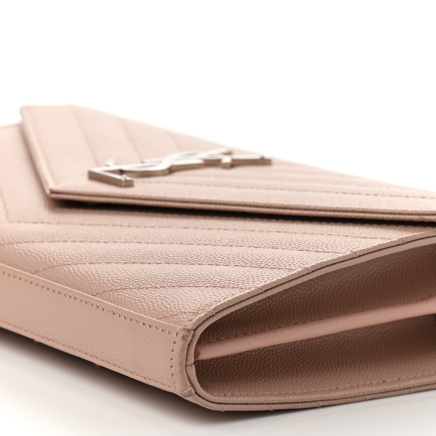 Saint Laurent Grain De Poudre Matelasse Chevron Cassandre Chain Wallet Pale Pink 9 of 11