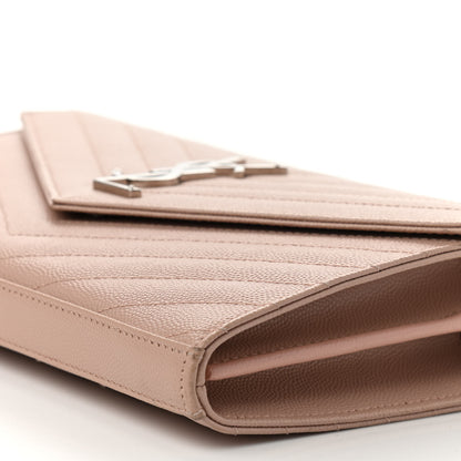Saint Laurent Grain De Poudre Matelasse Chevron Cassandre Chain Wallet Pale Pink 9 of 11