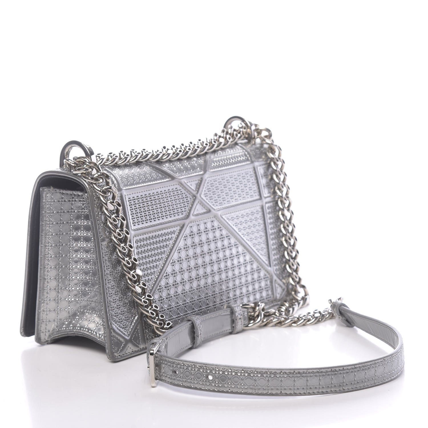 Christian Dior Metallic Patent Micro-Cannage Small Diorama Flap Bag Silver 3 of 12