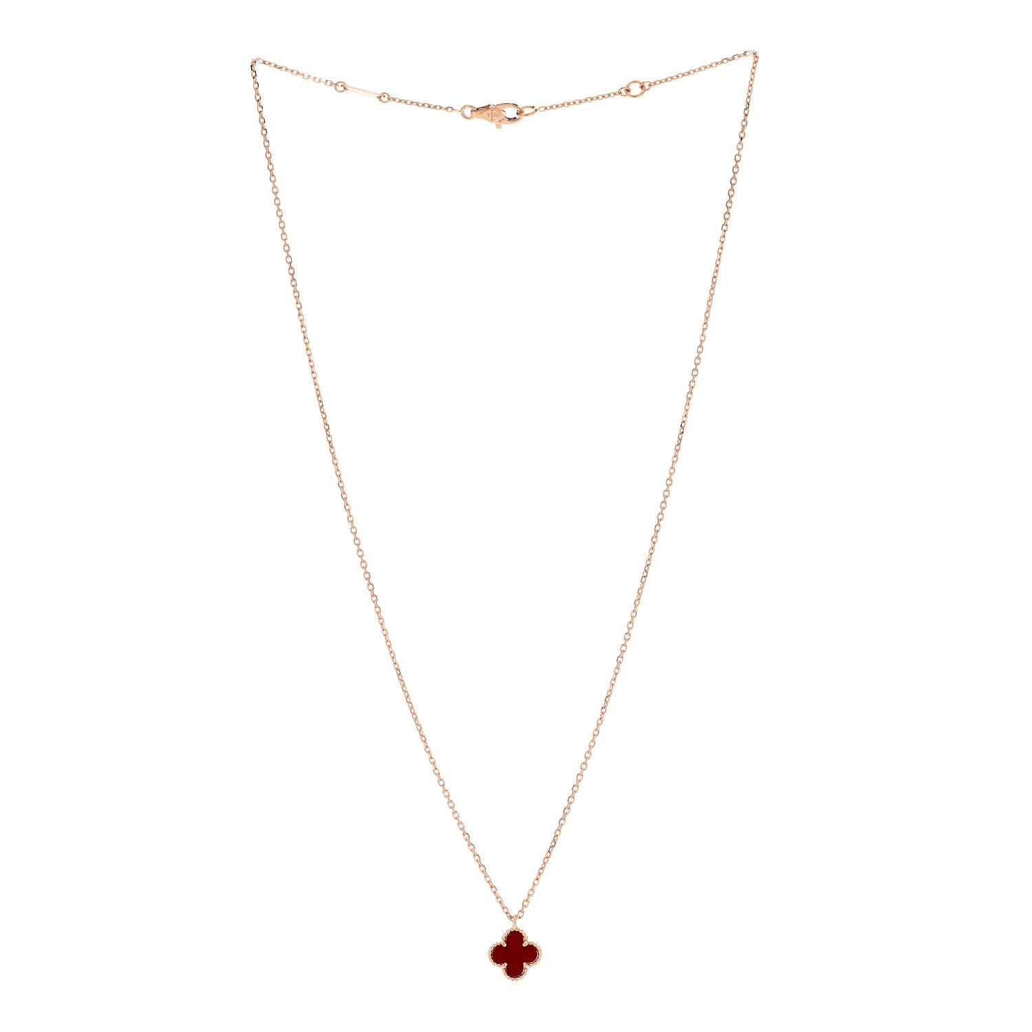 Van Cleef & Arpels 18K Rose Gold Carnelian Sweet Alhambra Pendant Necklace 3 of 6