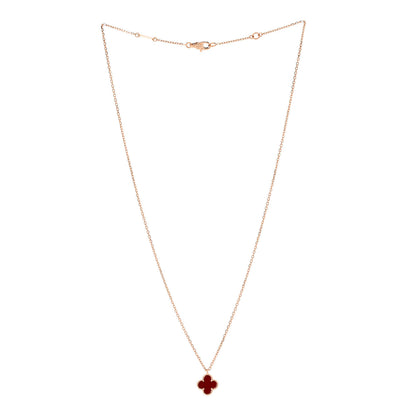 Van Cleef & Arpels 18K Rose Gold Carnelian Sweet Alhambra Pendant Necklace 3 of 6