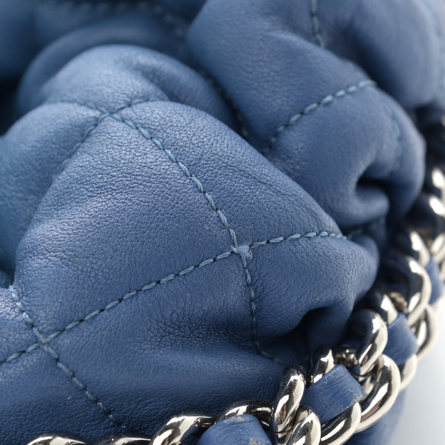 Washed Lambskin Quilted Mini Chain Around Flap Blue