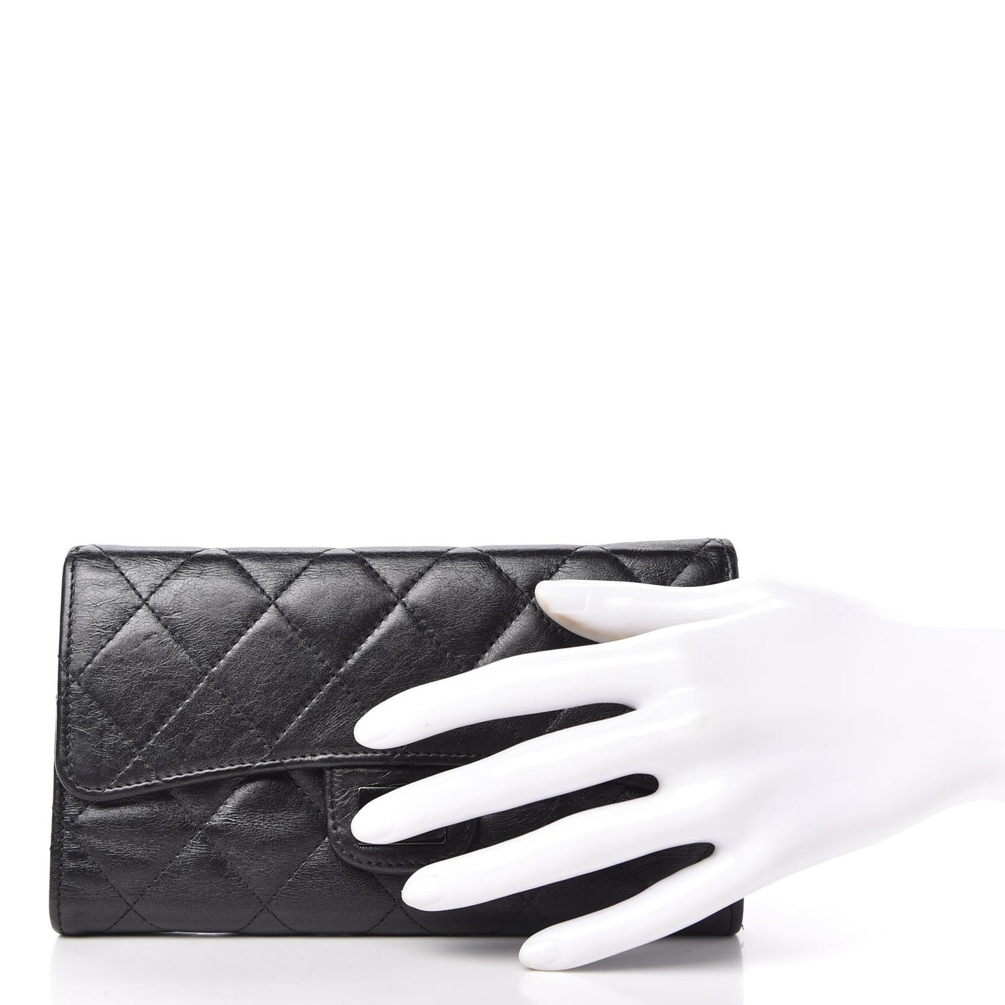 Metallic Aged Calfskin Quilted Reissue Long Flap Wallet So Black
