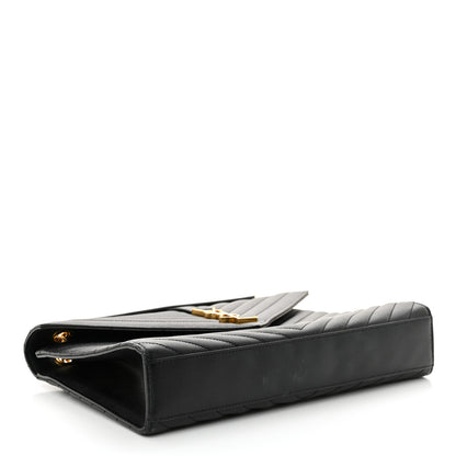 Saint Laurent Grain De Poudre Matelasse Chevron Large Monogram Satchel Black 4 of 16