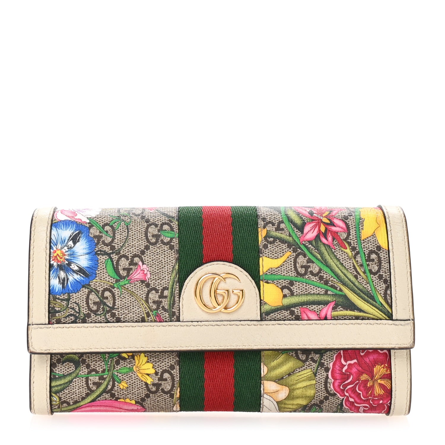 Gucci GG Supreme Monogram Flora Web Ophidia Continental Wallet White 1 of 9