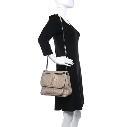 Saint Laurent Crinkled Calfskin Matelasse Monogram Medium Niki Chain Satchel Light Taupe 2 of 11