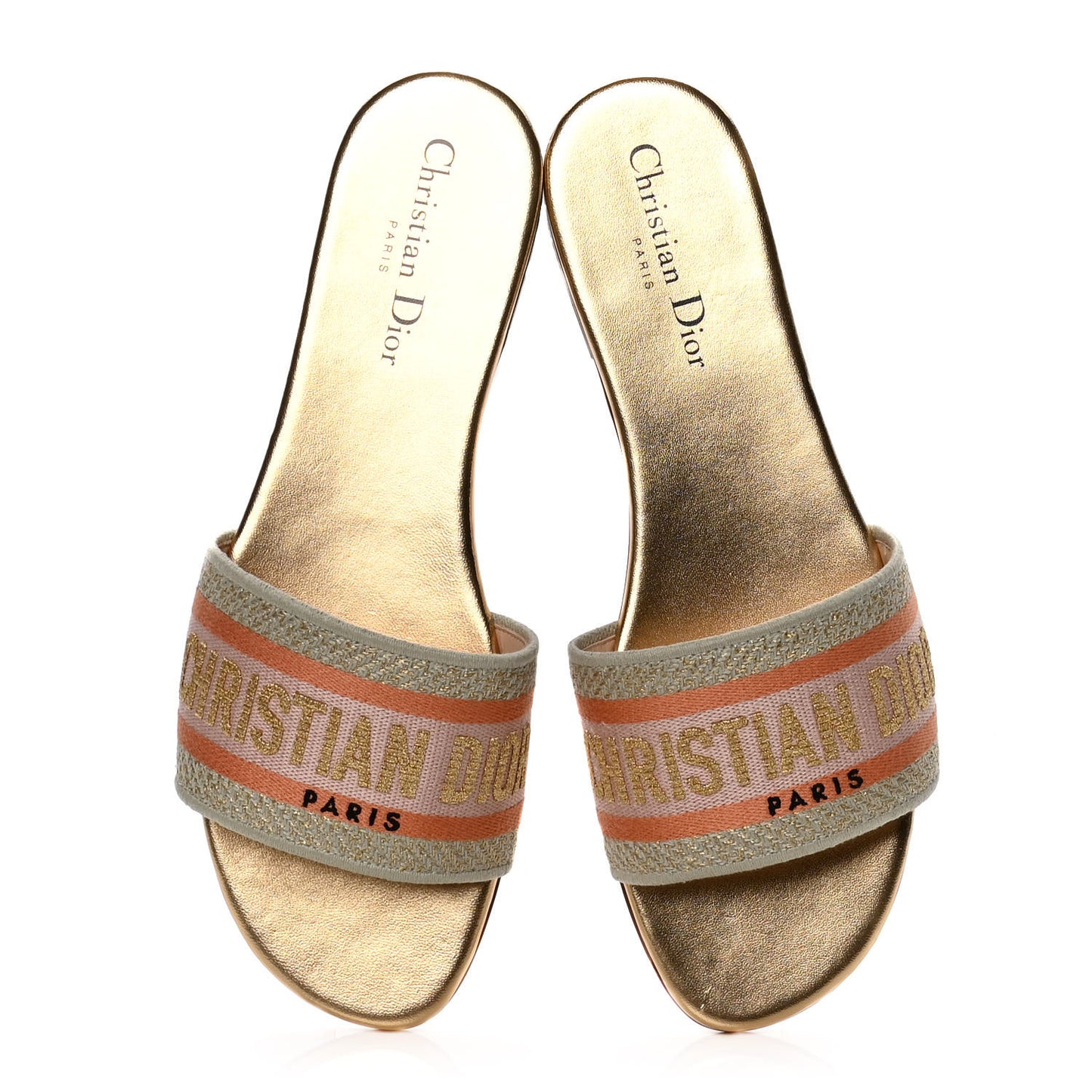 Canvas Lurex Embroidered Dway Flat Slide Sandals 39 Platinum
