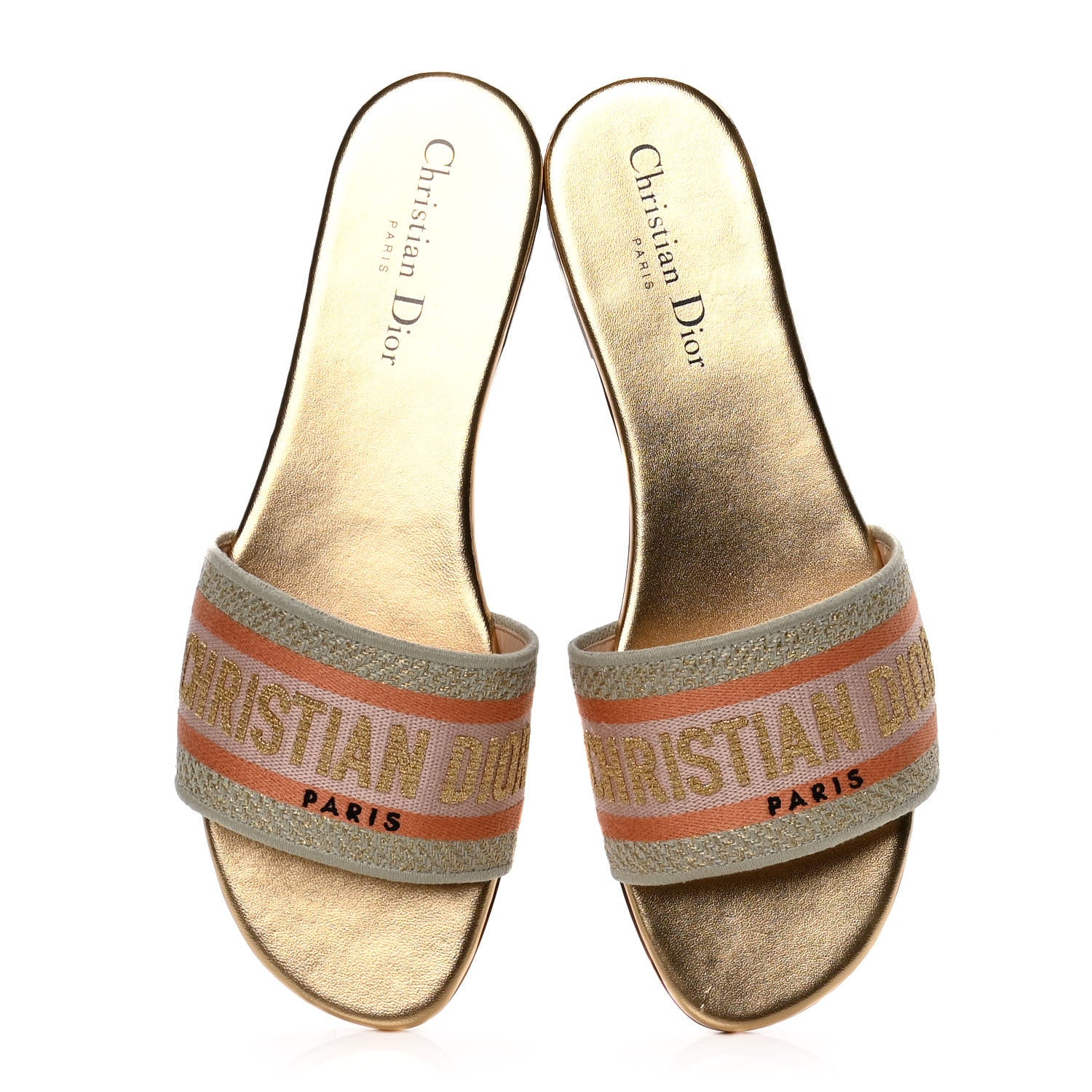 Christian Dior Canvas Lurex Embroidered Dway Flat Slide Sandals 39 Platinum 5 of 10