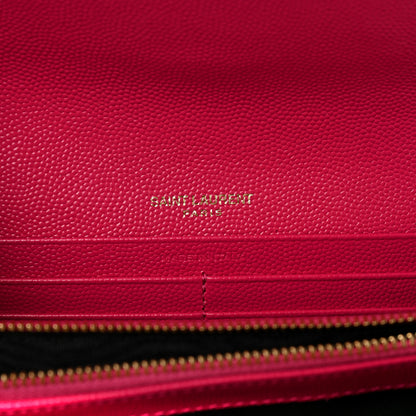 Saint Laurent Grain De Poudre Matelasse Chevron Monogram Flap Wallet Fuxia 6 of 8