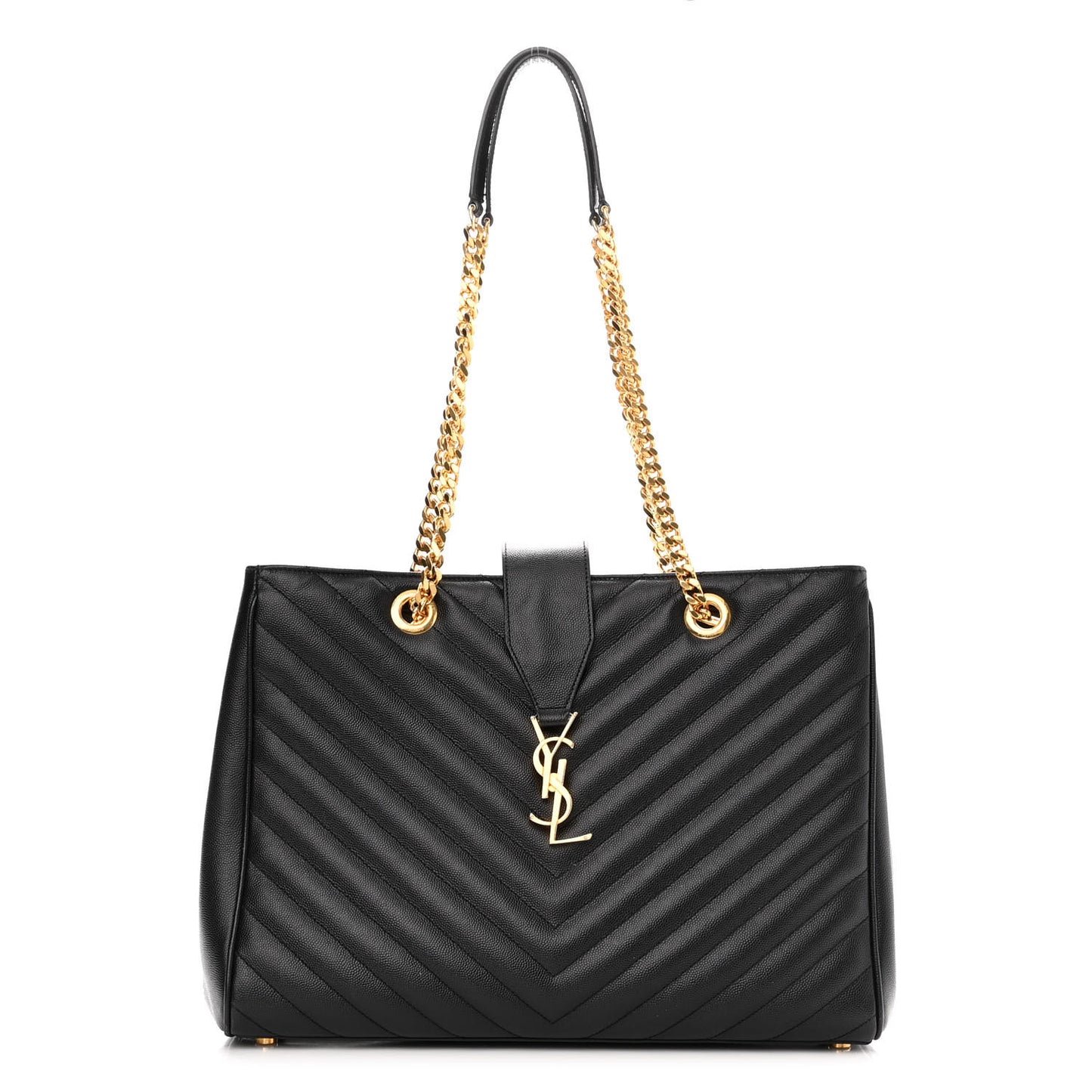 Grain De Poudre Matelasse Chevron Monogram Shopping Bag Black