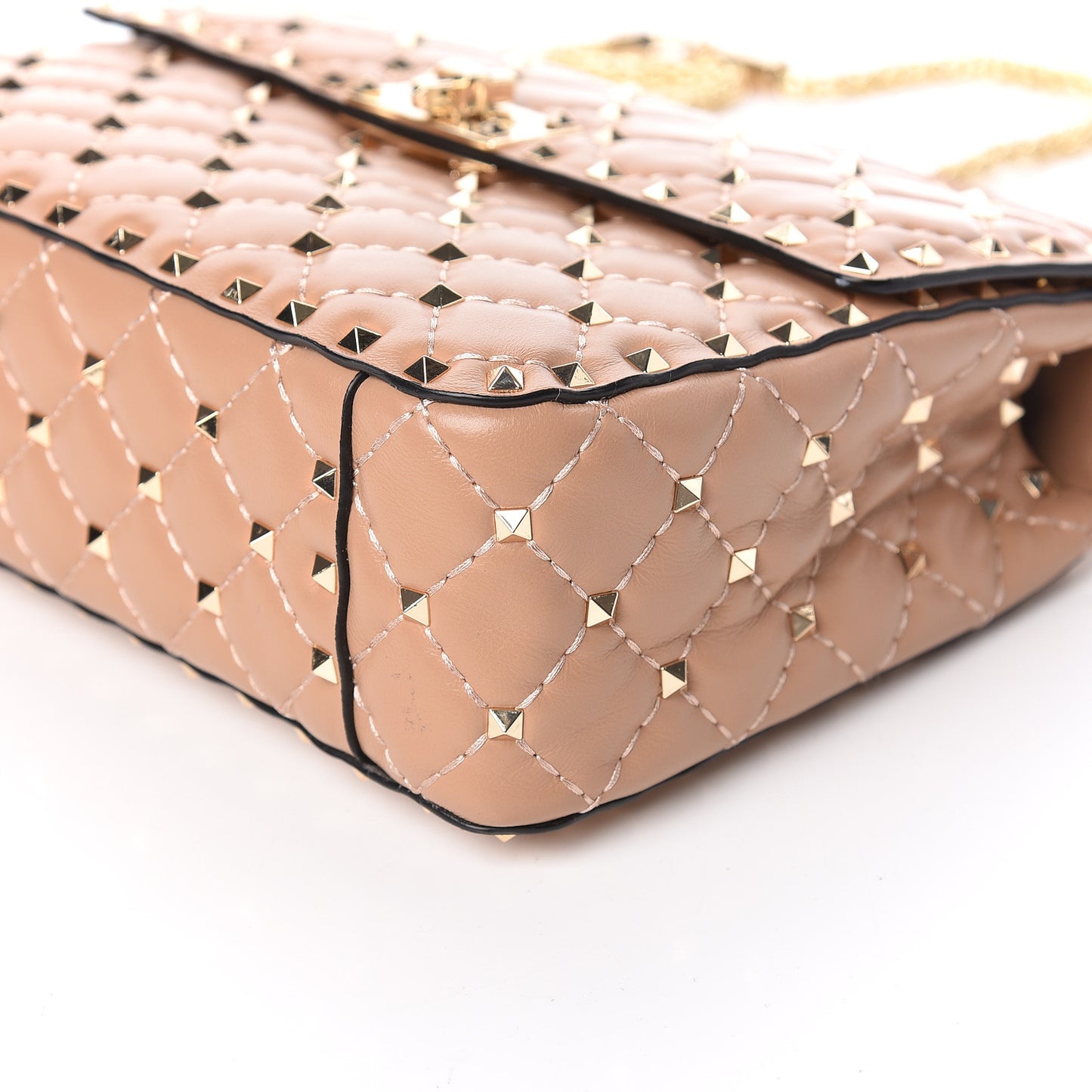 Nappa Large Rockstud Spike Shoulder Bag Camel Rose
