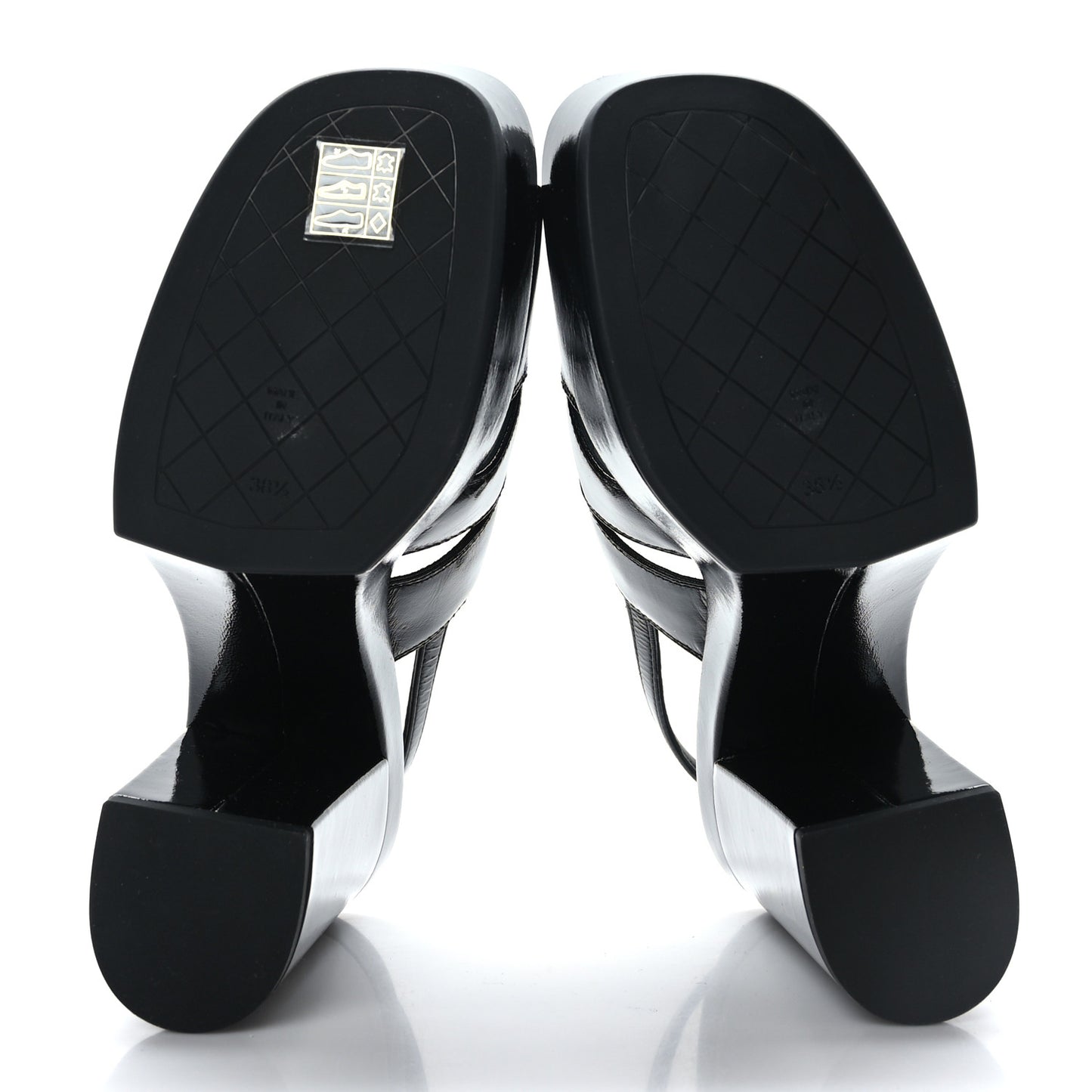 Crumpled Patent Lambskin Platform Sandals 38.5 Black