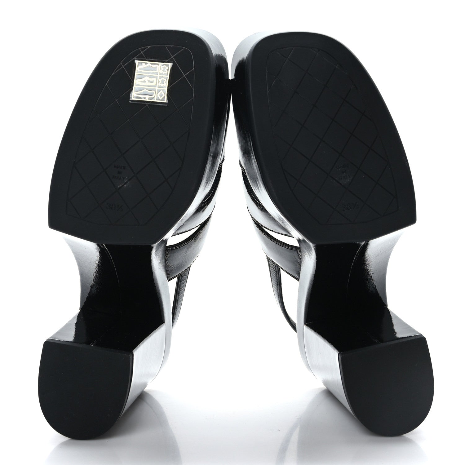 Chanel Crumpled Patent Lambskin Platform Sandals 38.5 Black 5 of 9