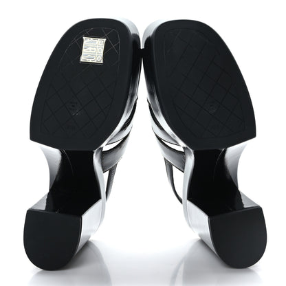 Chanel Crumpled Patent Lambskin Platform Sandals 38.5 Black 5 of 9