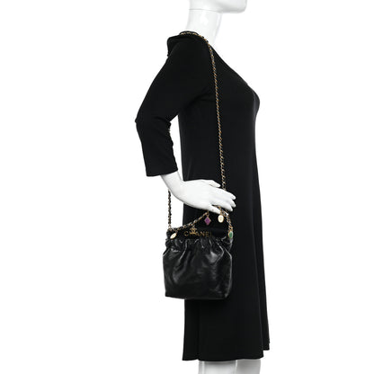 Chanel Lambskin Resin Quilted Small Bucket Bag Black 2 of 10