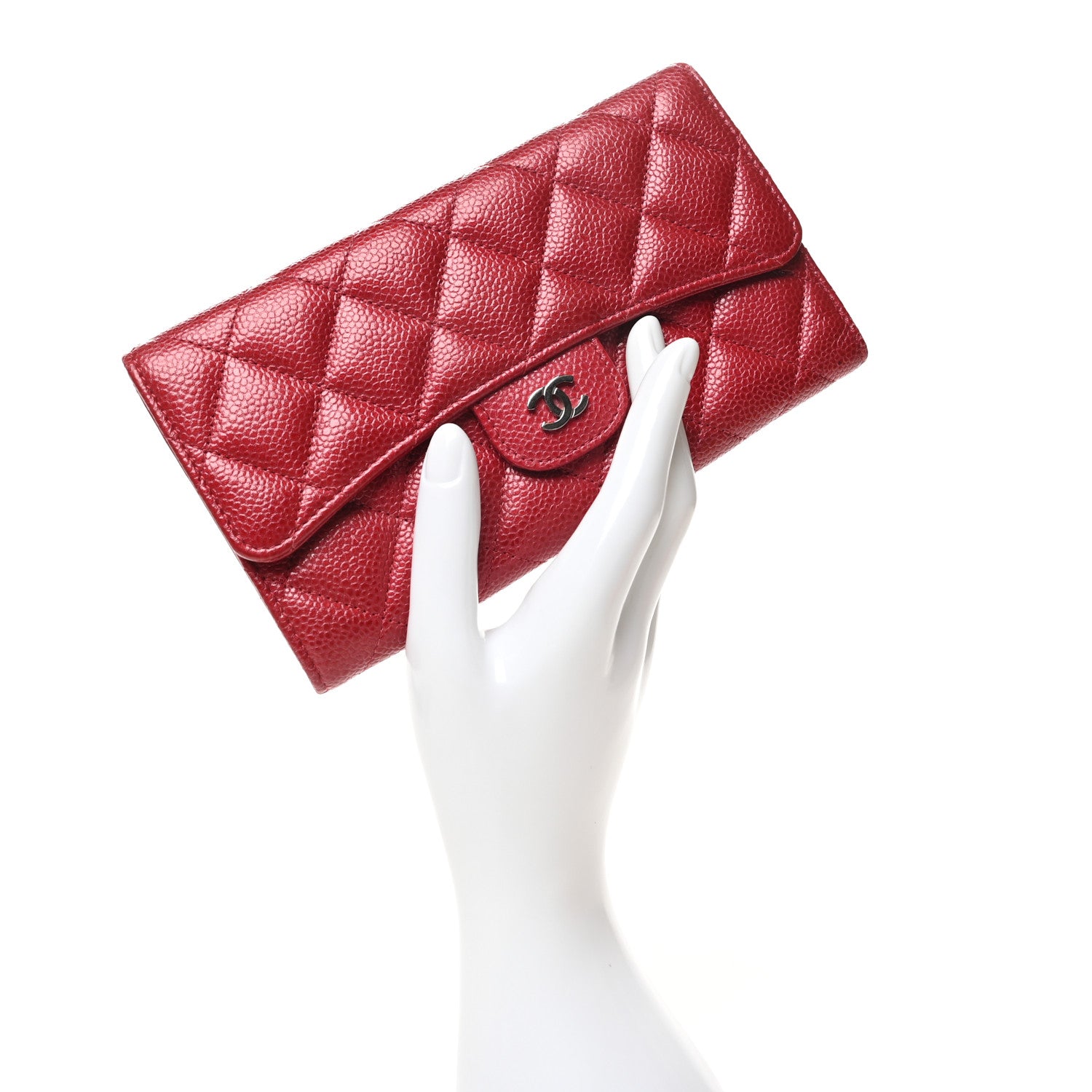 Chanel Metallic Caviar Quilted Large Flap Wallet Dark Pink 2 of 12
