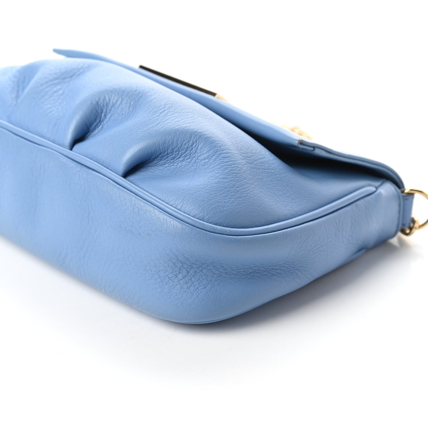 Vitello Flamingo Enamel Fendista Pouchette Crossbody Blue