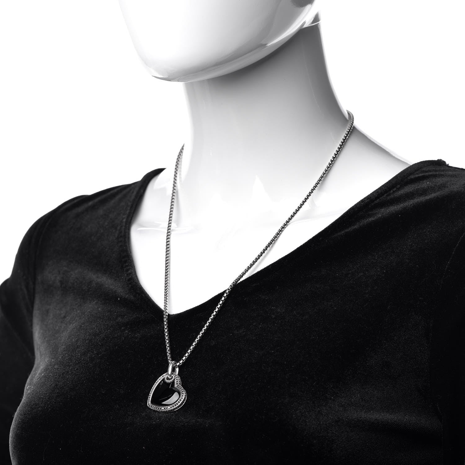 David Yurman Sterling Silver Black Diamond Onyx Heart Cable Pendant Necklace 2 of 6