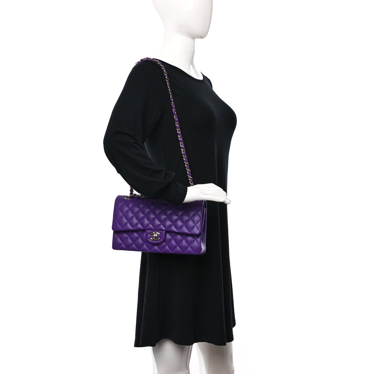 Caviar Quilted Medium Double Flap Purple