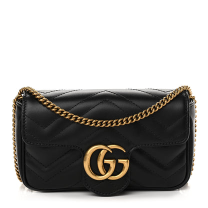 Gucci Calfskin Matelasse Super Mini GG Marmont Shoulder Bag Black 1 of 12
