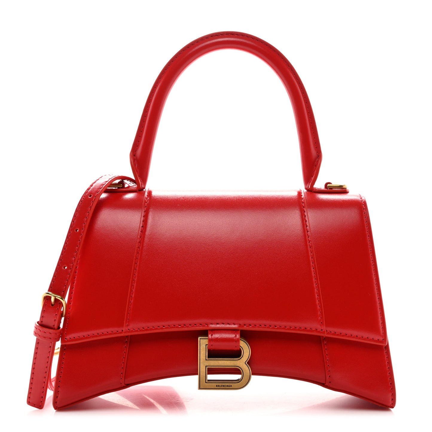 Shiny Box Calfskin Small Hourglass Top Handle Bag Bright Red