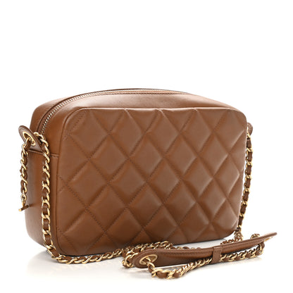 Chanel Lambskin Quilted Small Diamond CC Camera Case Brown 3 of 9