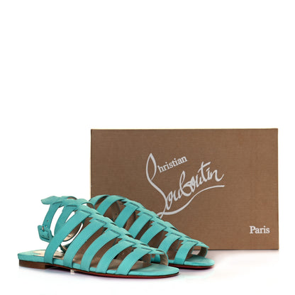 Christian Louboutin Calf Nubuck Neronna Flat Sandals 36.5 Aquamarine 10 of 10