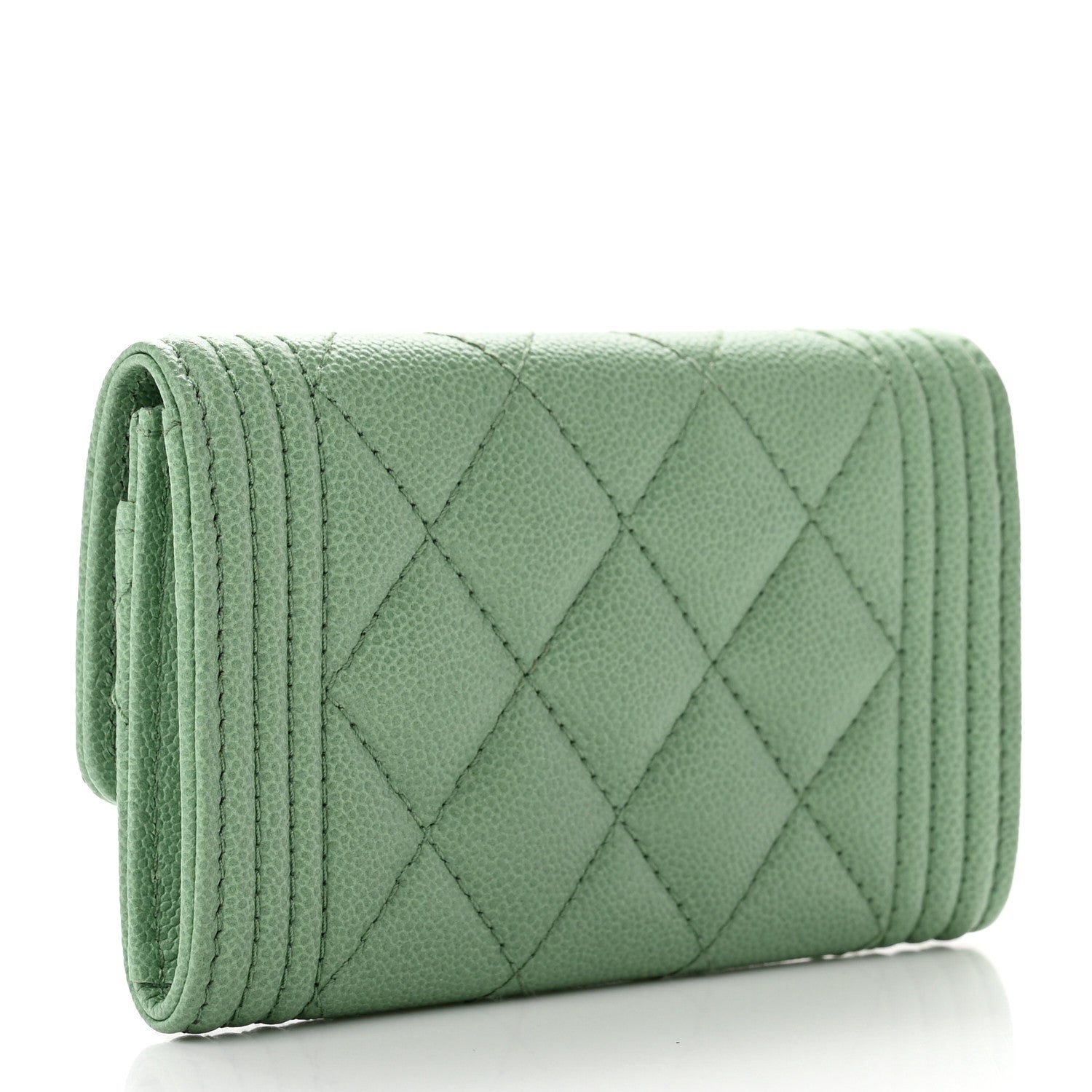 Chanel Caviar Quilted Boy Flap Card Holder Light Green 3 of 9