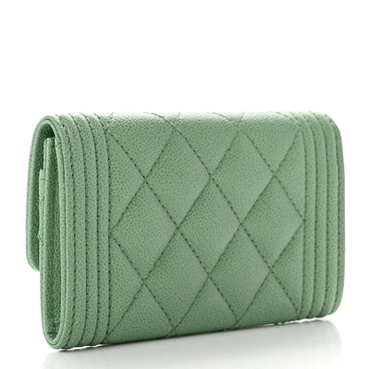 Chanel Caviar Quilted Boy Flap Card Holder Light Green 3 of 9