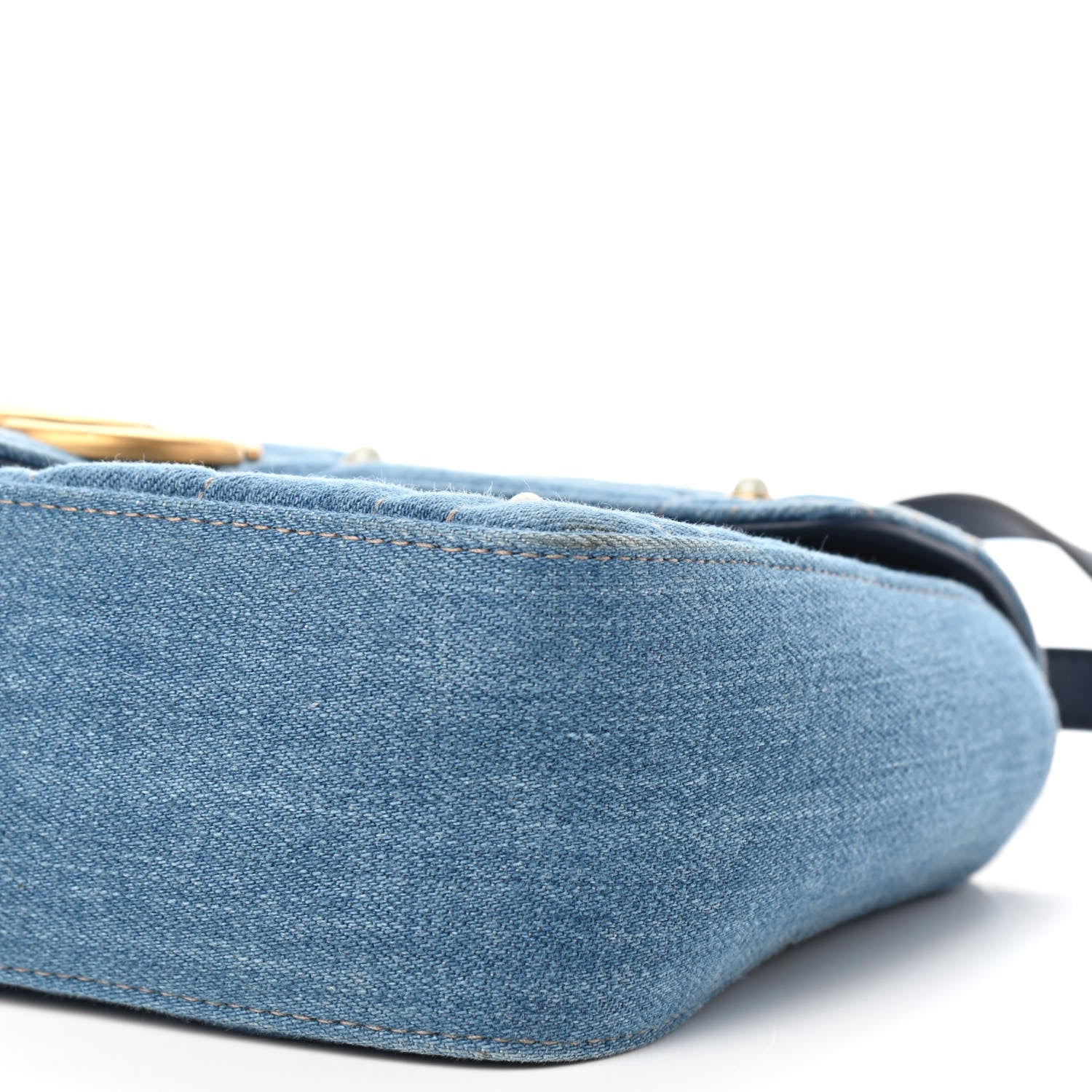 Gucci Denim Matelasse Pearl Studded Small GG Marmont Shoulder Bag Blue 9 of 9