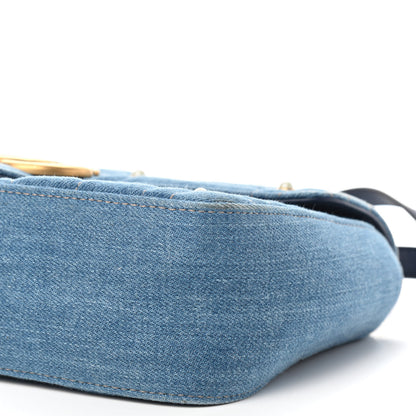 Gucci Denim Matelasse Pearl Studded Small GG Marmont Shoulder Bag Blue 9 of 9