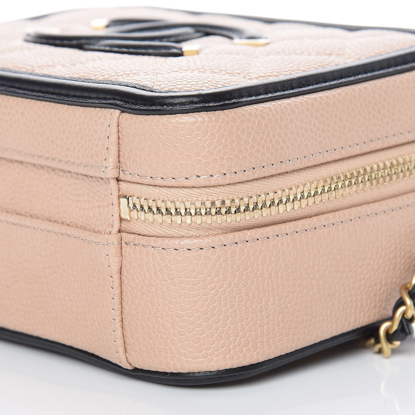 Caviar Quilted Small CC Filigree Vanity Case Beige Black