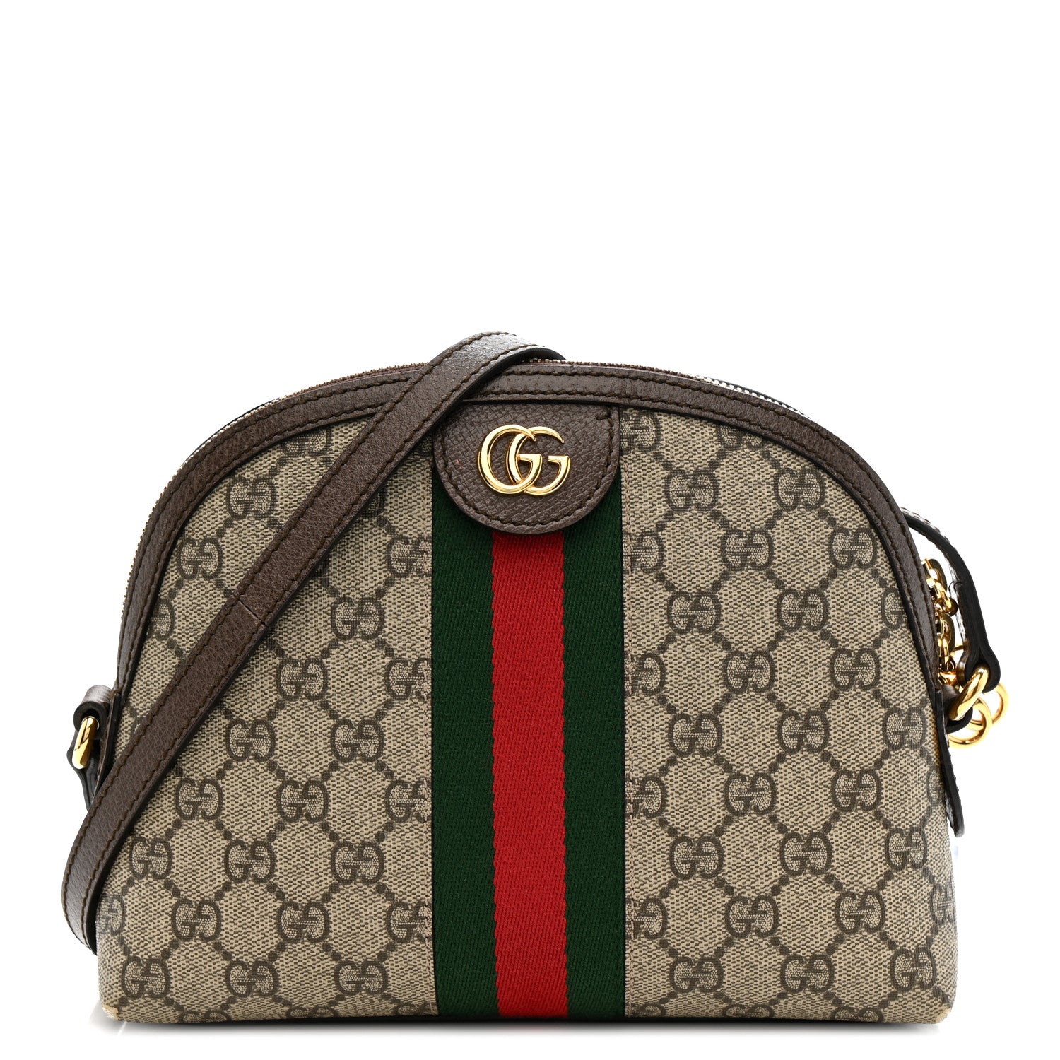 Gucci GG Supreme Monogram Textured Dollar Calfskin Web Small Ophidia Dome Shoulder Bag Beige Ebony New Acero 1 of 13