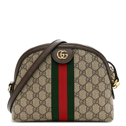 Gucci GG Supreme Monogram Textured Dollar Calfskin Web Small Ophidia Dome Shoulder Bag Beige Ebony New Acero 1 of 13