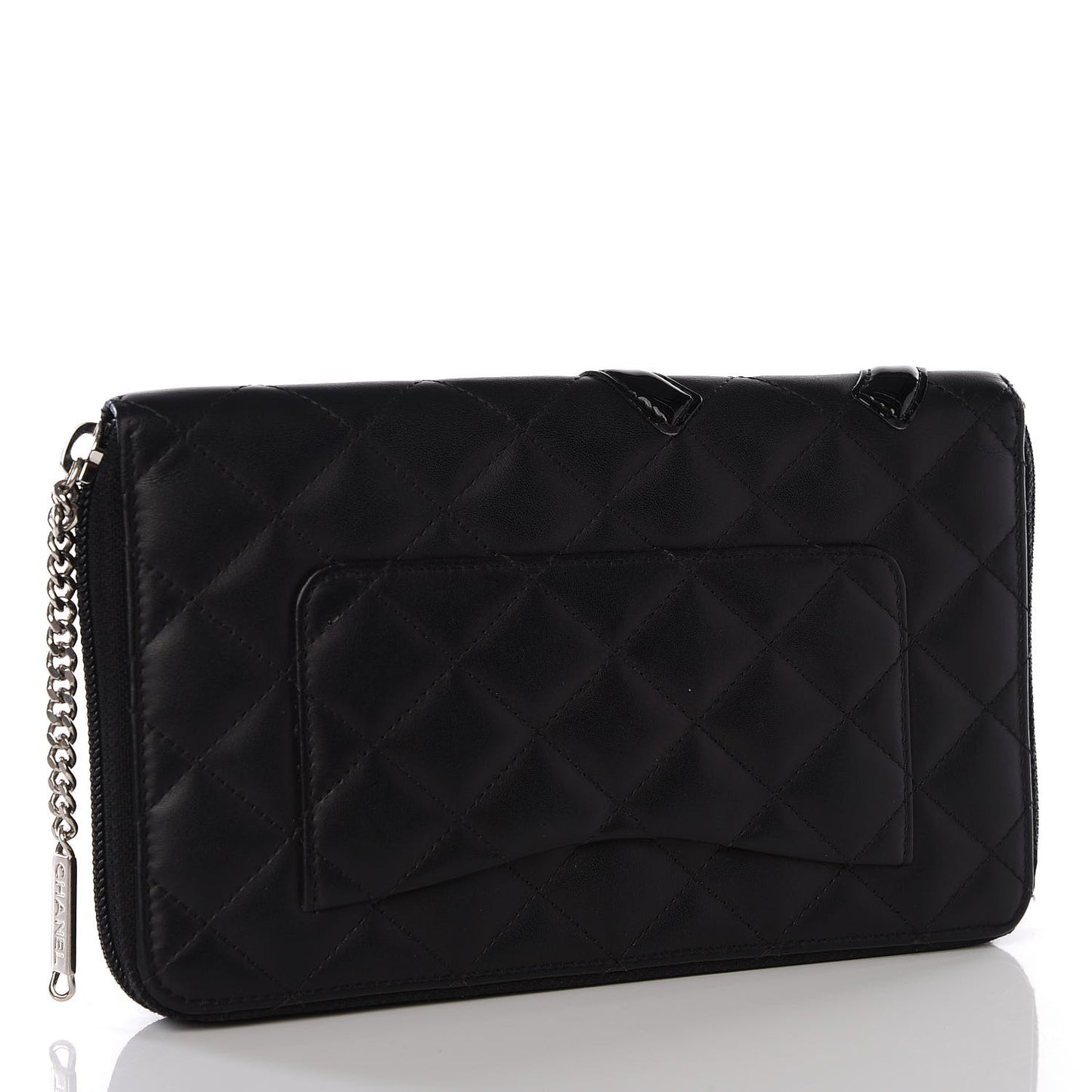 Calfskin Quilted Cambon Zip Around Organizer Wallet Black