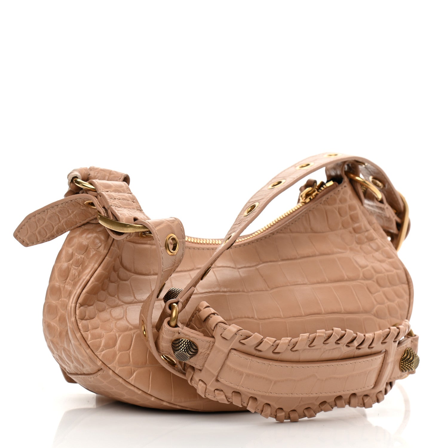 Balenciaga Extra Supple Calfskin Crocodile Embossed Le Cagole Shoulder Bag XS Nude Beige 3 of 8