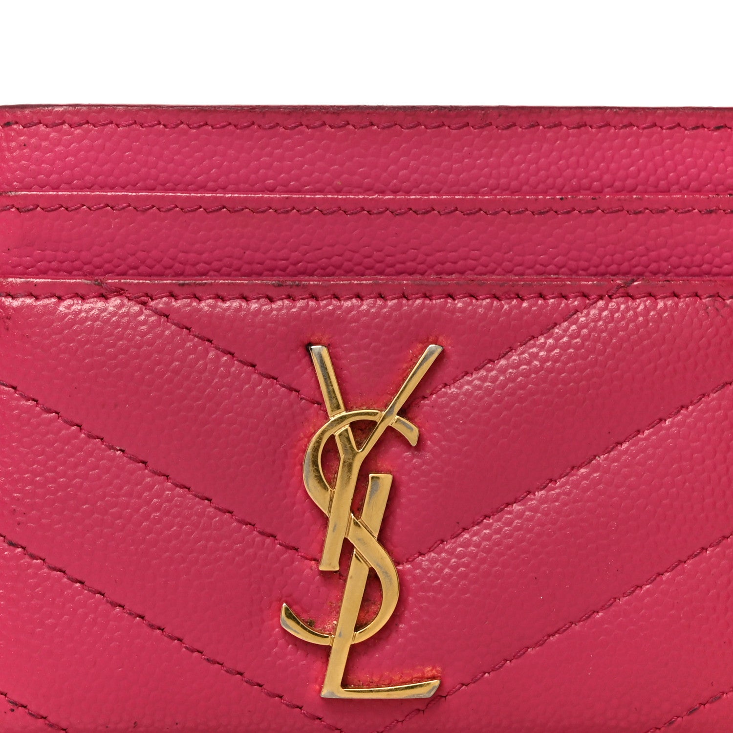Saint Laurent Grain De Poudre Matelasse Chevron Monogram Credit Card Case Fresh Fuxia 8 of 12