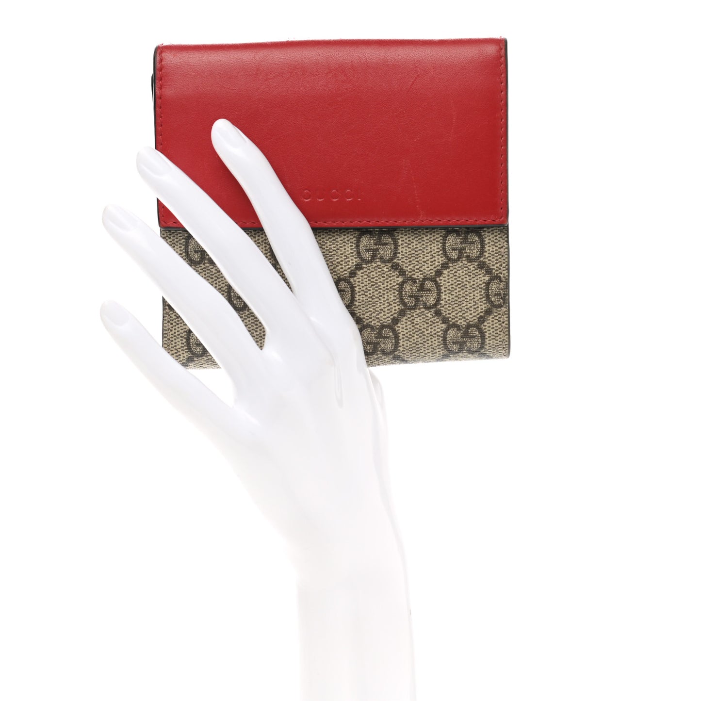 GG Supreme Monogram Calfskin French Flap Wallet Beige Ebony Hibiscus Red New Rosette