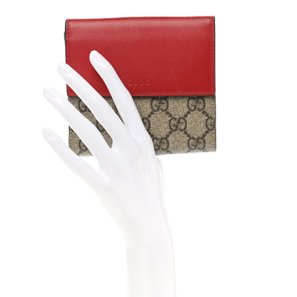 Gucci GG Supreme Monogram Calfskin French Flap Wallet Beige Ebony Hibiscus Red New Rosette 2 of 9