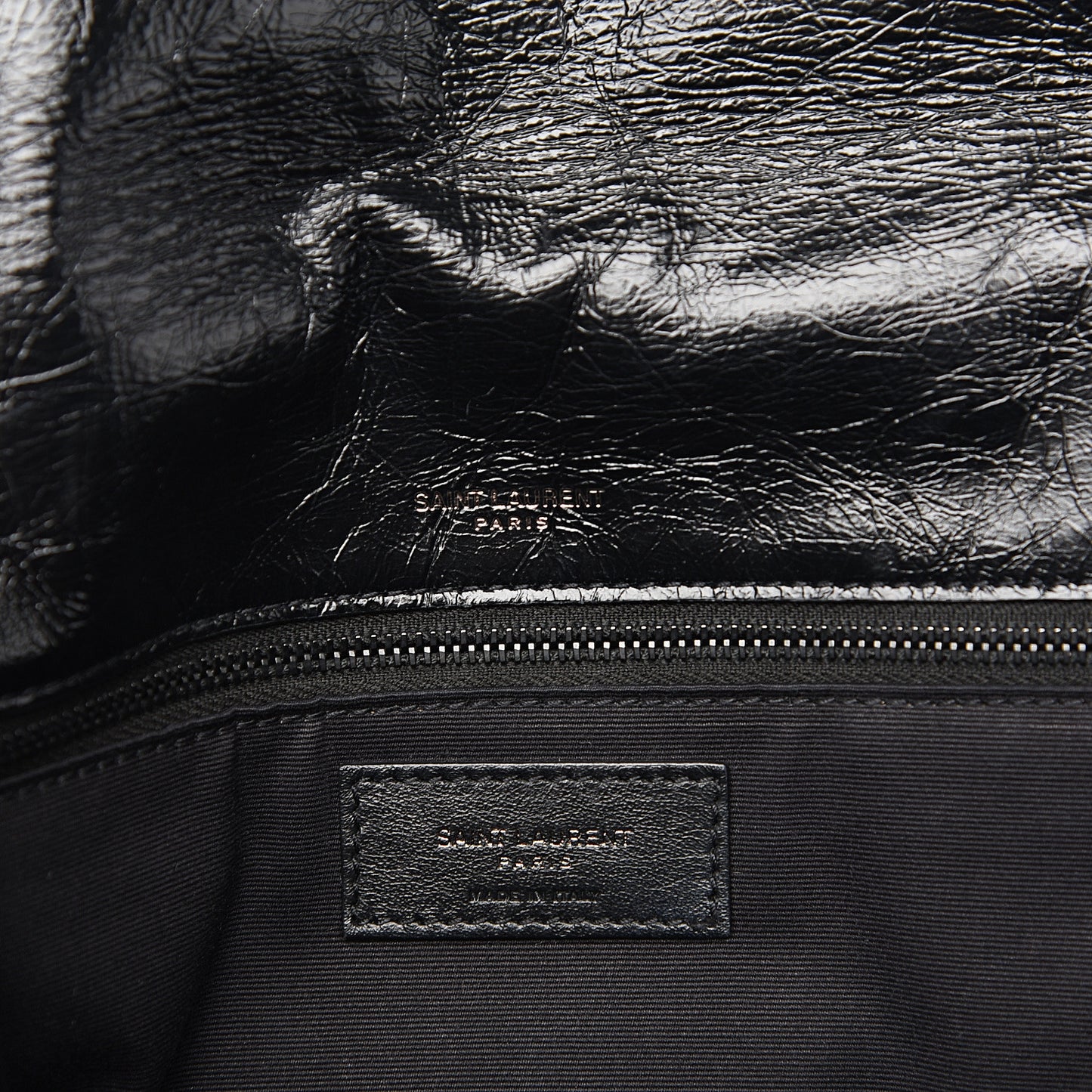 Crinkled Calfskin Matelasse Monogram Medium Niki Chain Satchel Black