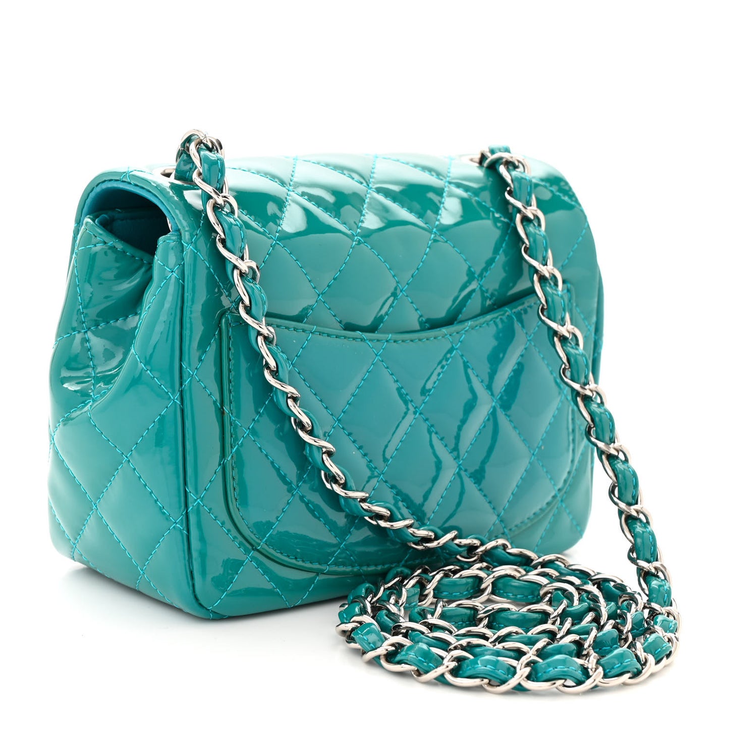Patent Quilted Mini Square Flap Turquoise