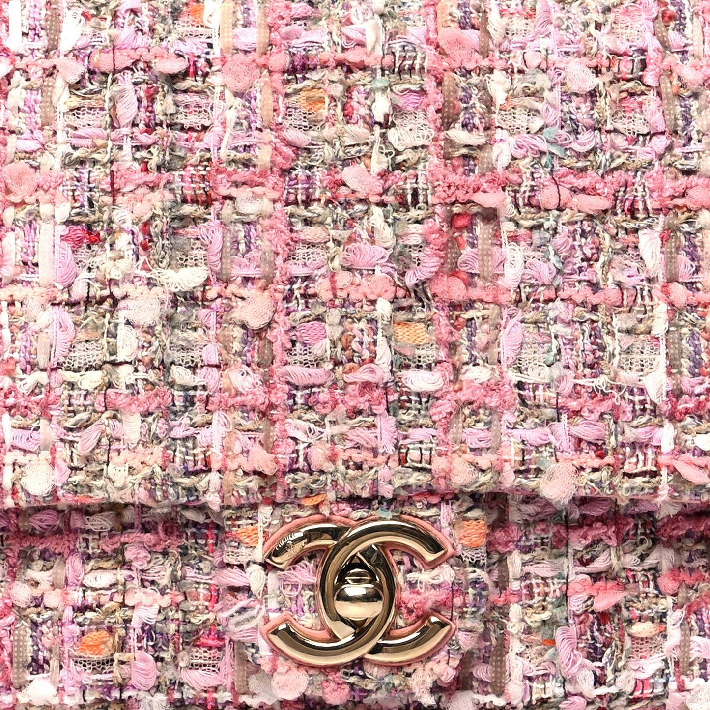 Tweed Medium Pearl Handle Flap Pink Beige Orange Ecru