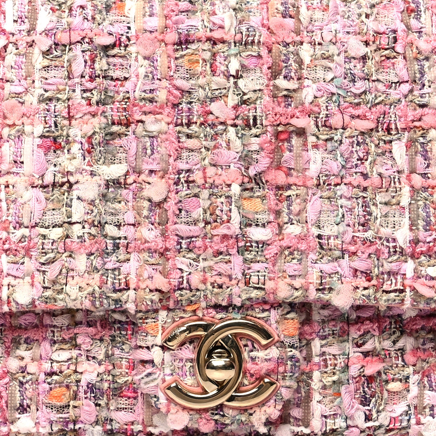 Chanel Tweed Medium Pearl Handle Flap Pink Beige Orange Ecru 8 of 10